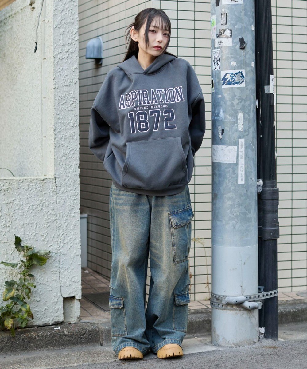 WEGO 裏起毛グラフィックビッグプルパーカー 