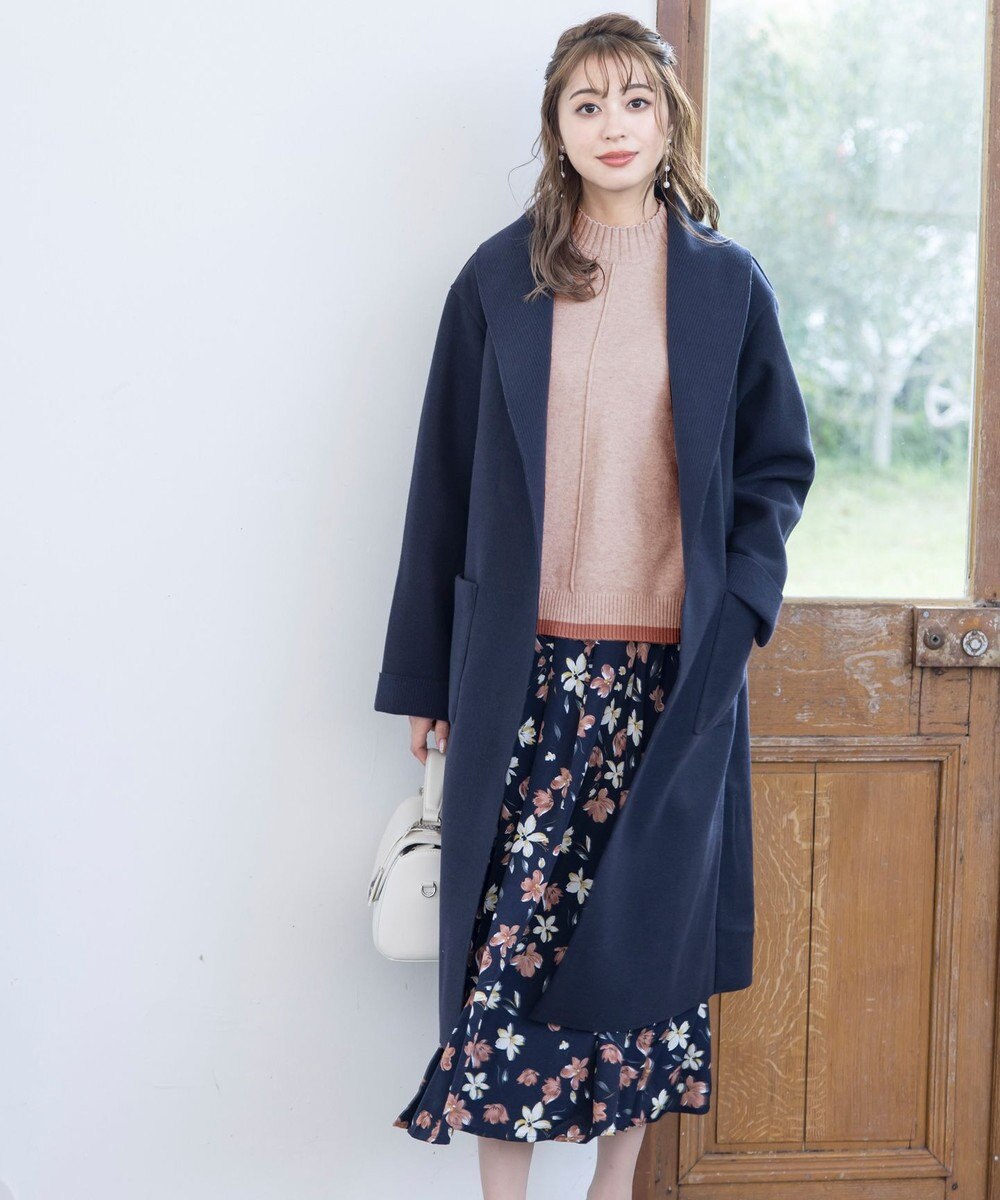 Tiaclasse 【洗える】もっちり素材が肌触り抜群の配色ニットトップス 