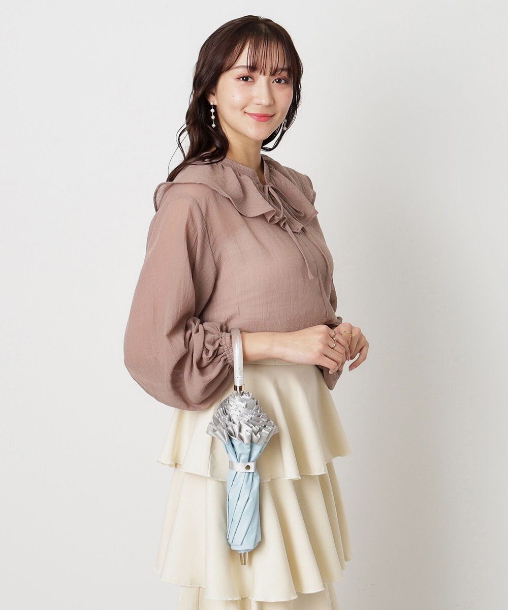 MOONBAT 【一級遮光/晴雨兼用】LANVIN en Bleu (ランバン オン ブルー)  折りたたみ日傘 シャイニーフリル 遮光 遮熱 UV 