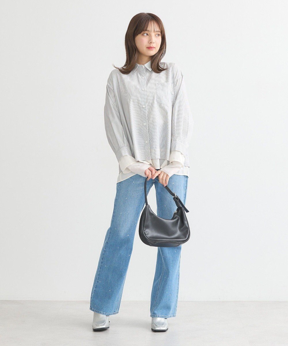 earth music&ecology シフォン×チュールレイヤードシャツ 