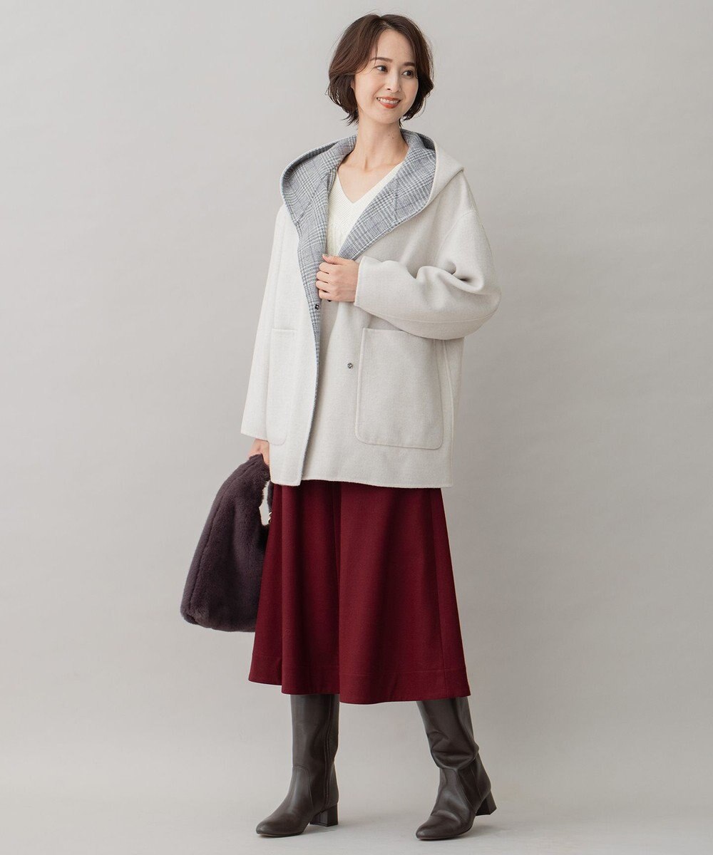 自由区 【リバーシブル】ウールリバー フード付きショートコート 