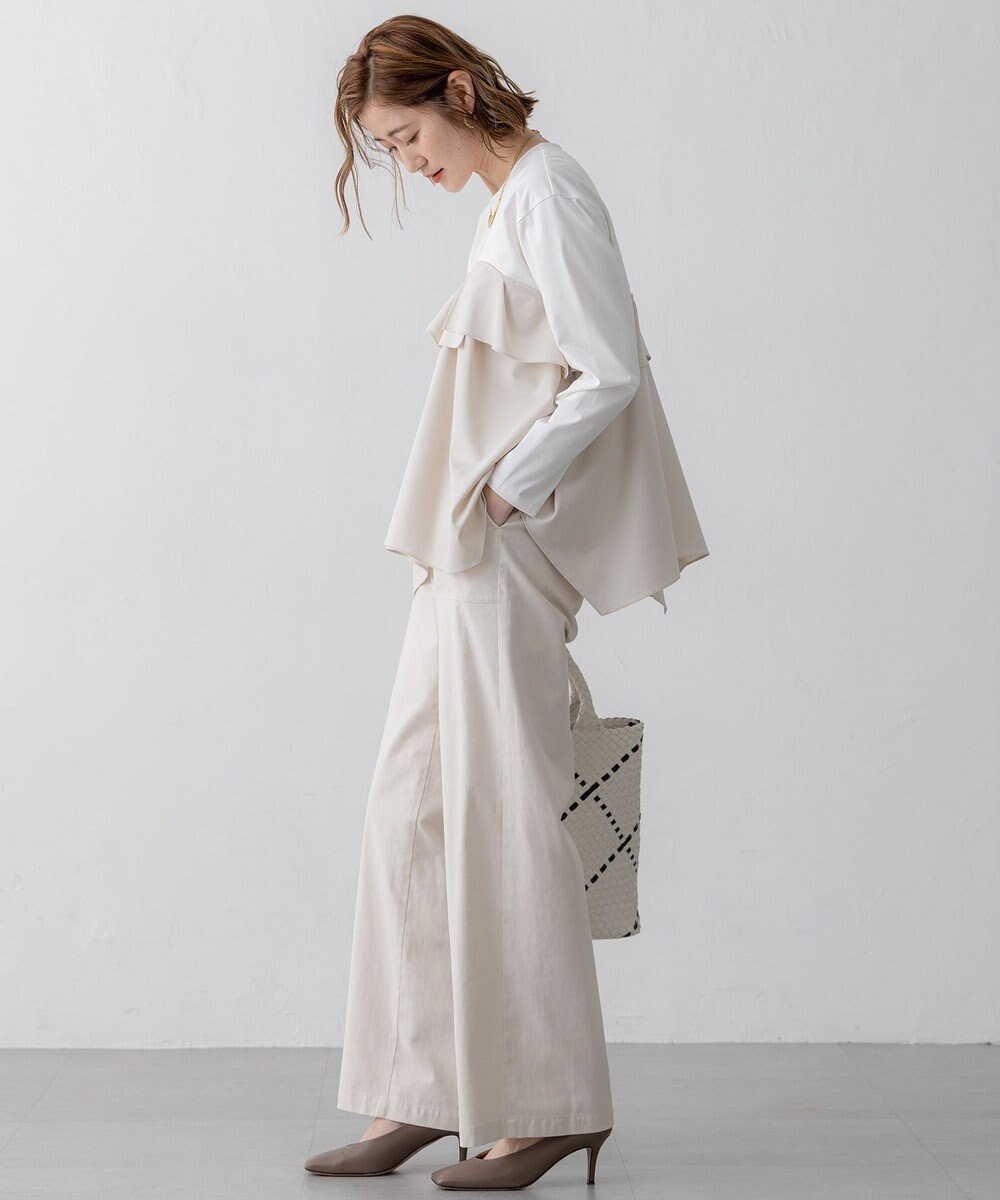 23区 L 【洗える】スラブツイルストレッチ ワイド パンツ 