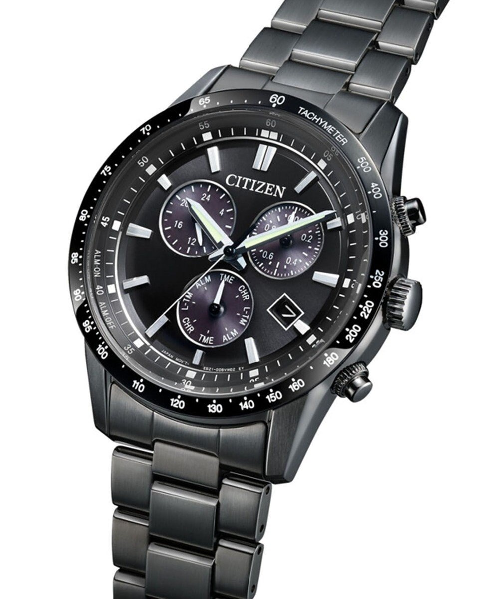 CITIZEN 【オールブラッククロノグラフ】電池交換不要 光発電 エコ・ドライブ 腕時計 