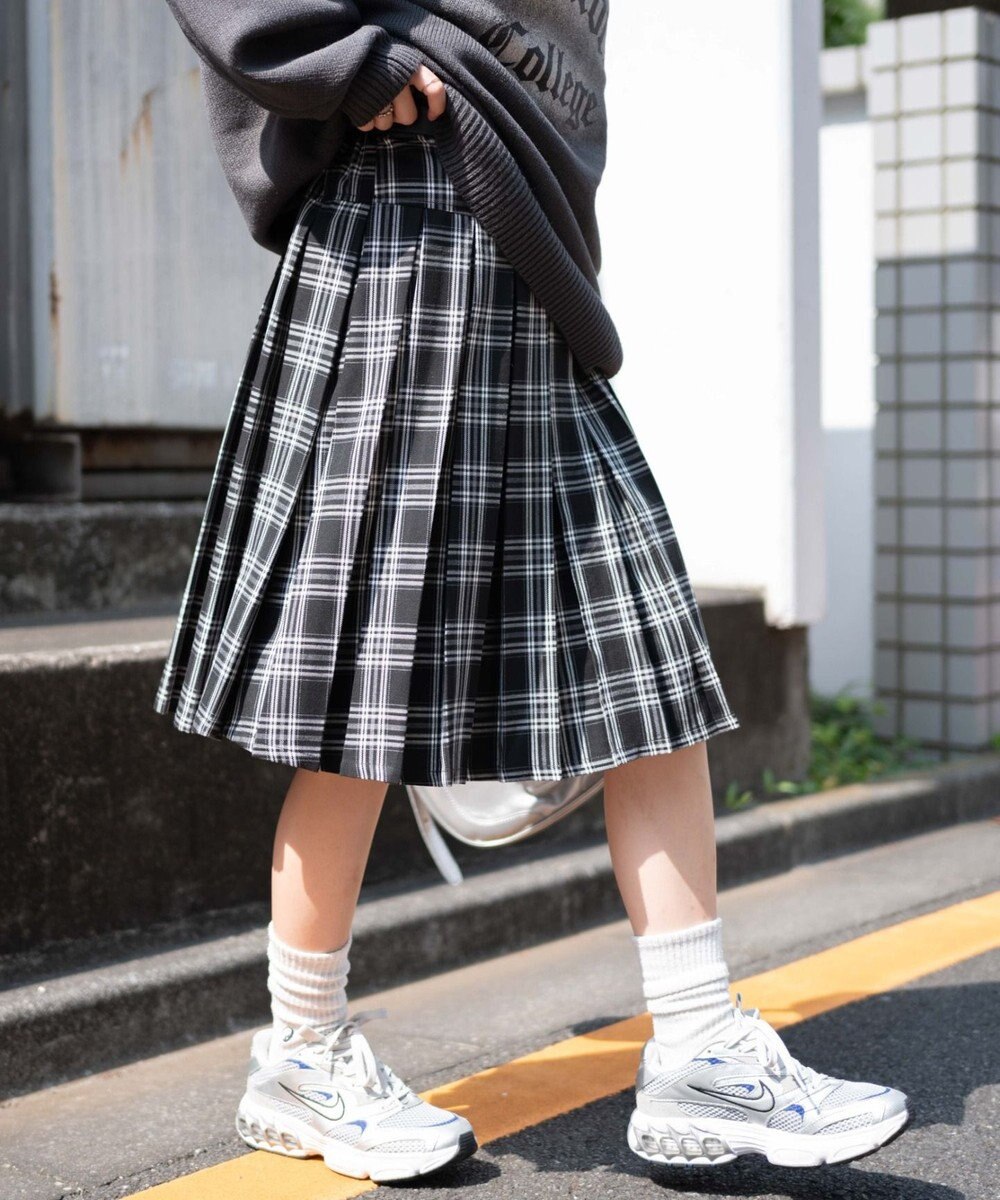 WEGO ベルト付プリーツミドルスカート 