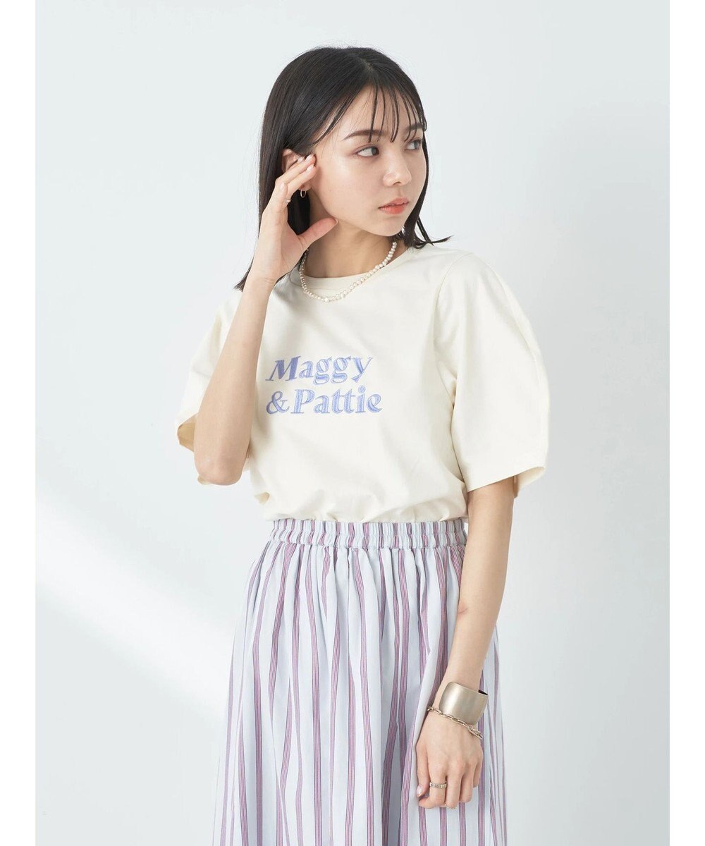 earth music&ecology フォルムスリーブ刺繍ロゴＴＥＥ 