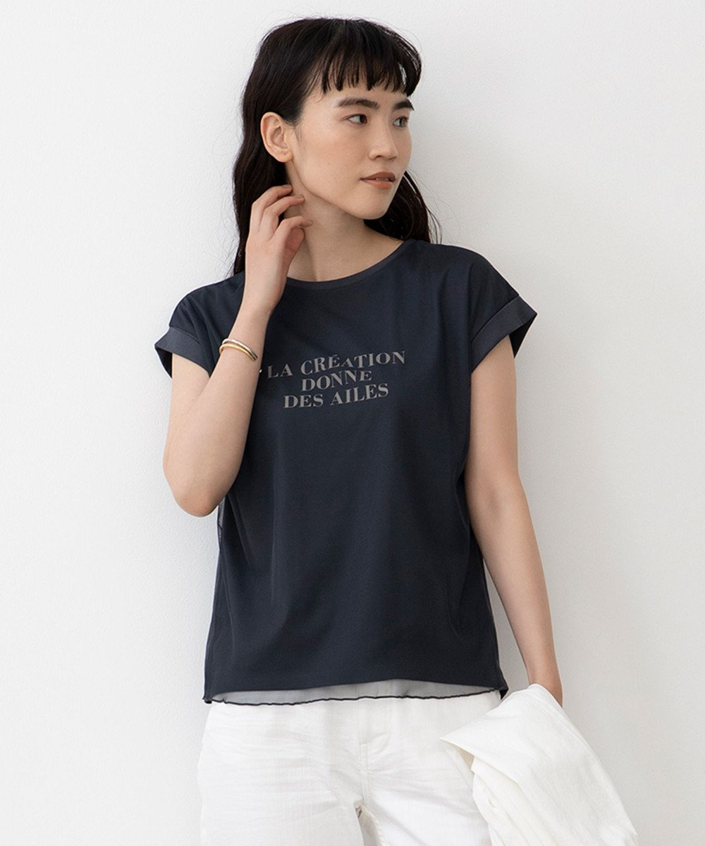 any SiS 【UVケア】シアーチュールロゴ Tシャツ チャコール