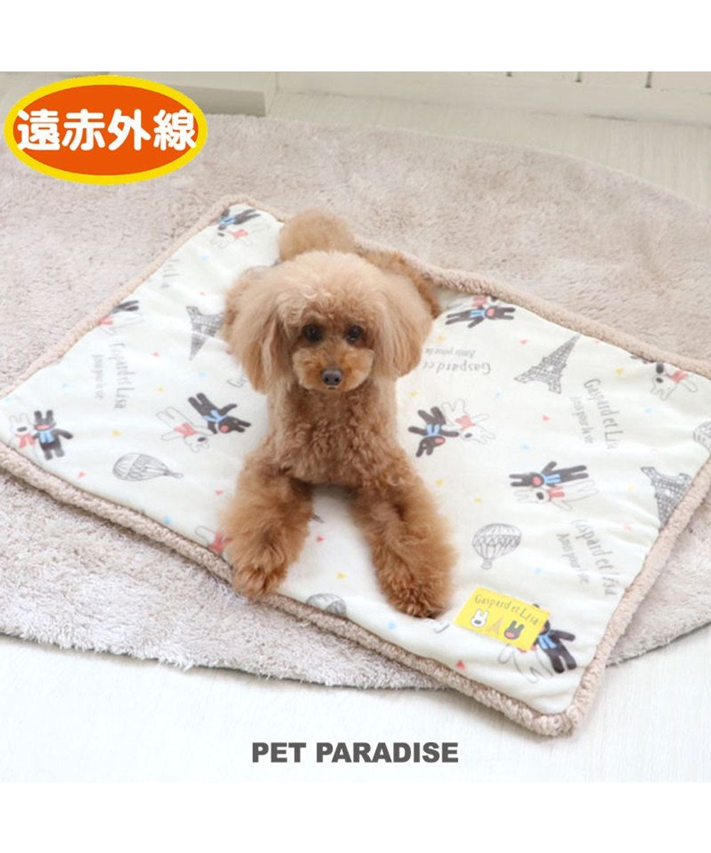 PET PARADISE 犬 マット 遠赤外線 リサとガスパール ボア マット (80×60cm) 気球柄 犬 猫 ベッド 小型犬 おしゃれ かわいい 白~オフホワイト