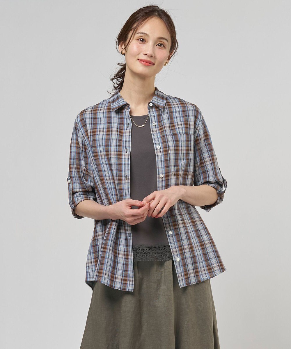 J.PRESS LADIES S 【一枚で着映え】リネンVisマドラス チェック シャツ ブラウス 