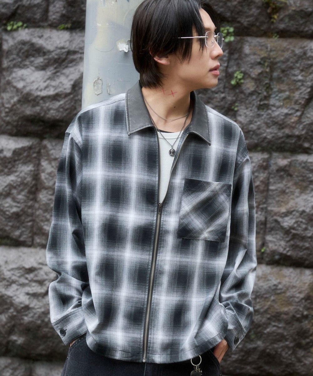 WEGO 【ユニセックス着用ITEM】オンブレチェックシャツジャケット 