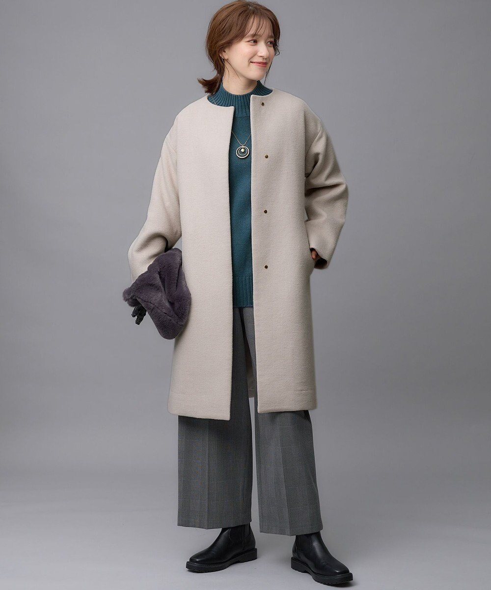 ANY 【防風裏地】ウールブレンドノーカラーコート 