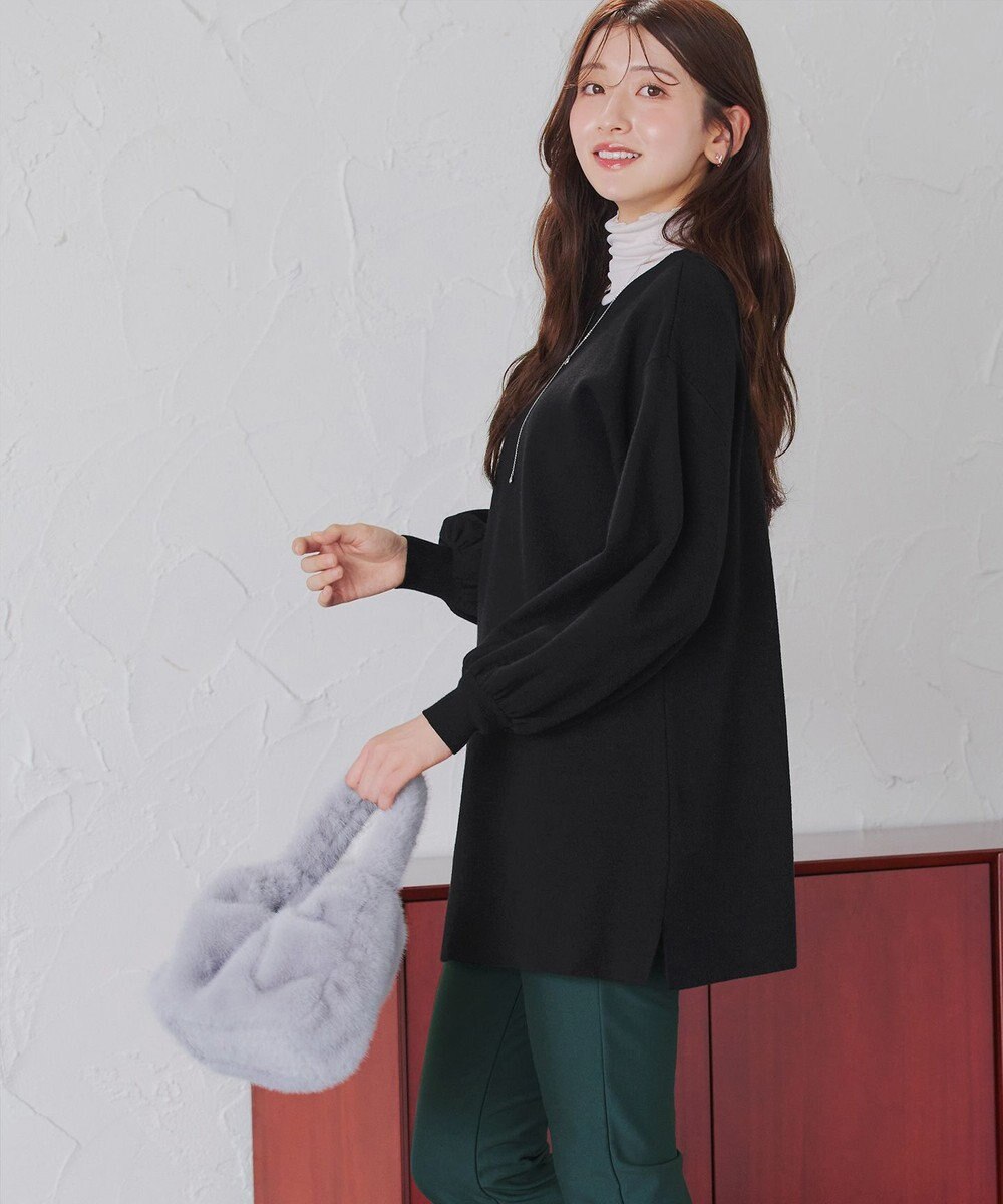 Tiaclasse L 【安田美沙子さん着用・洗える】ボリュームパフスリーブニットチュニック 