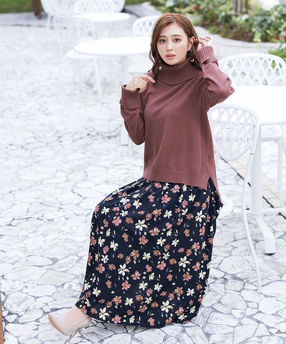 Tiaclasse L 【洗える】もっちり柔らかいリブタートルプルオーバーニット 