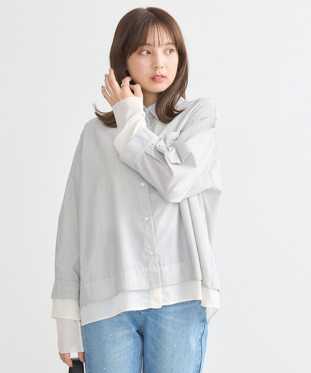 earth music&ecology シフォン×チュールレイヤードシャツ 