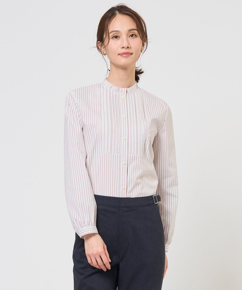 J.PRESS LADIES L BEZコットンナイロン ストライプ フリル襟 ブラウス 