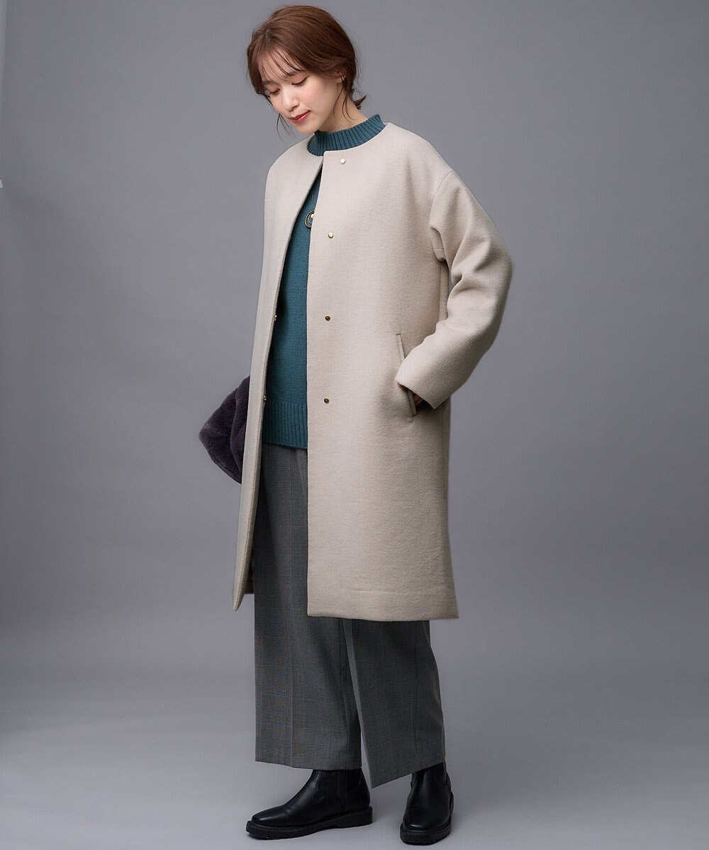 ANY 【防風裏地】ウールブレンドノーカラーコート 