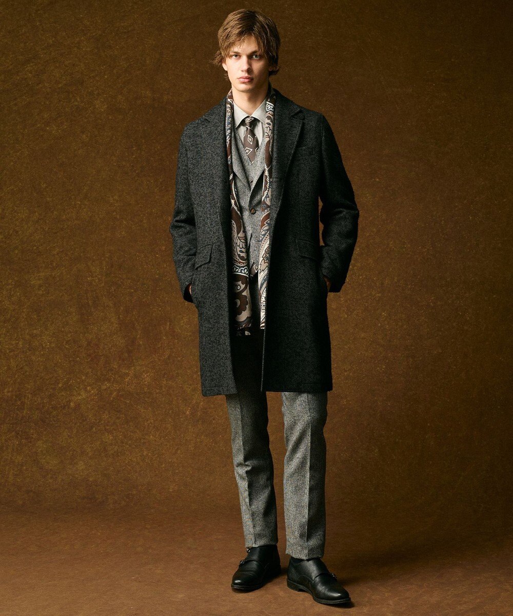 JOSEPH ABBOUD 【キングサイズ・尾州産カシミヤブレンド×アルパカ混素材】カシミヤブレンドアルパカヘリンボン チェスターコート 