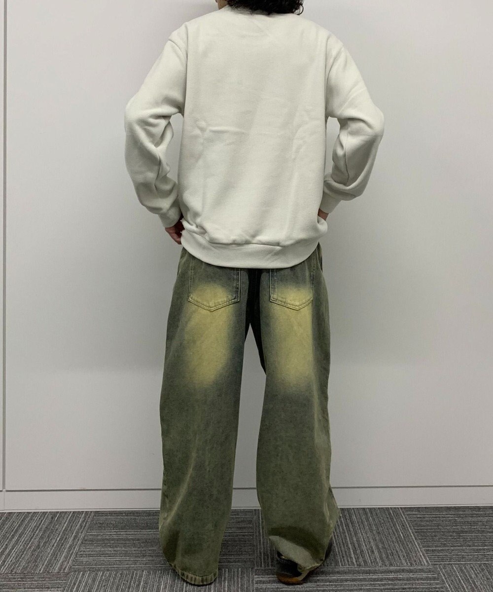 WEGO 【ユニセックス着用ITEM】ワッフルフリースOP刺繍クルートレーナー 