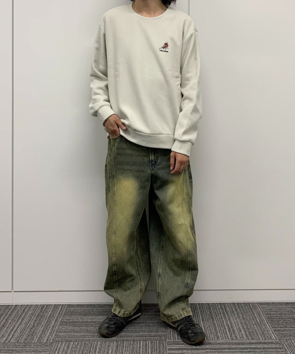 WEGO 【ユニセックス着用ITEM】ワッフルフリースOP刺繍クルートレーナー 