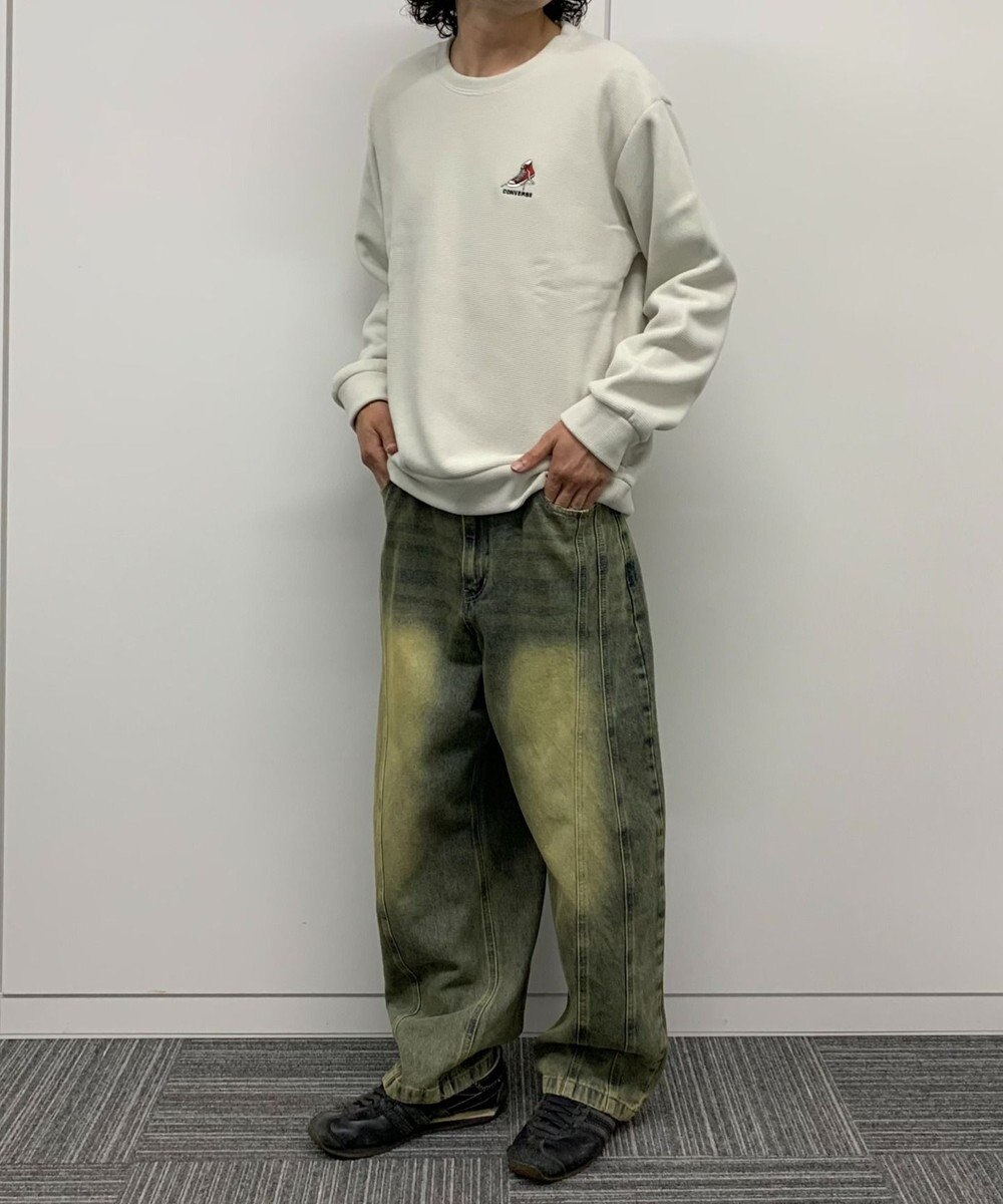 WEGO 【ユニセックス着用ITEM】ワッフルフリースOP刺繍クルートレーナー 