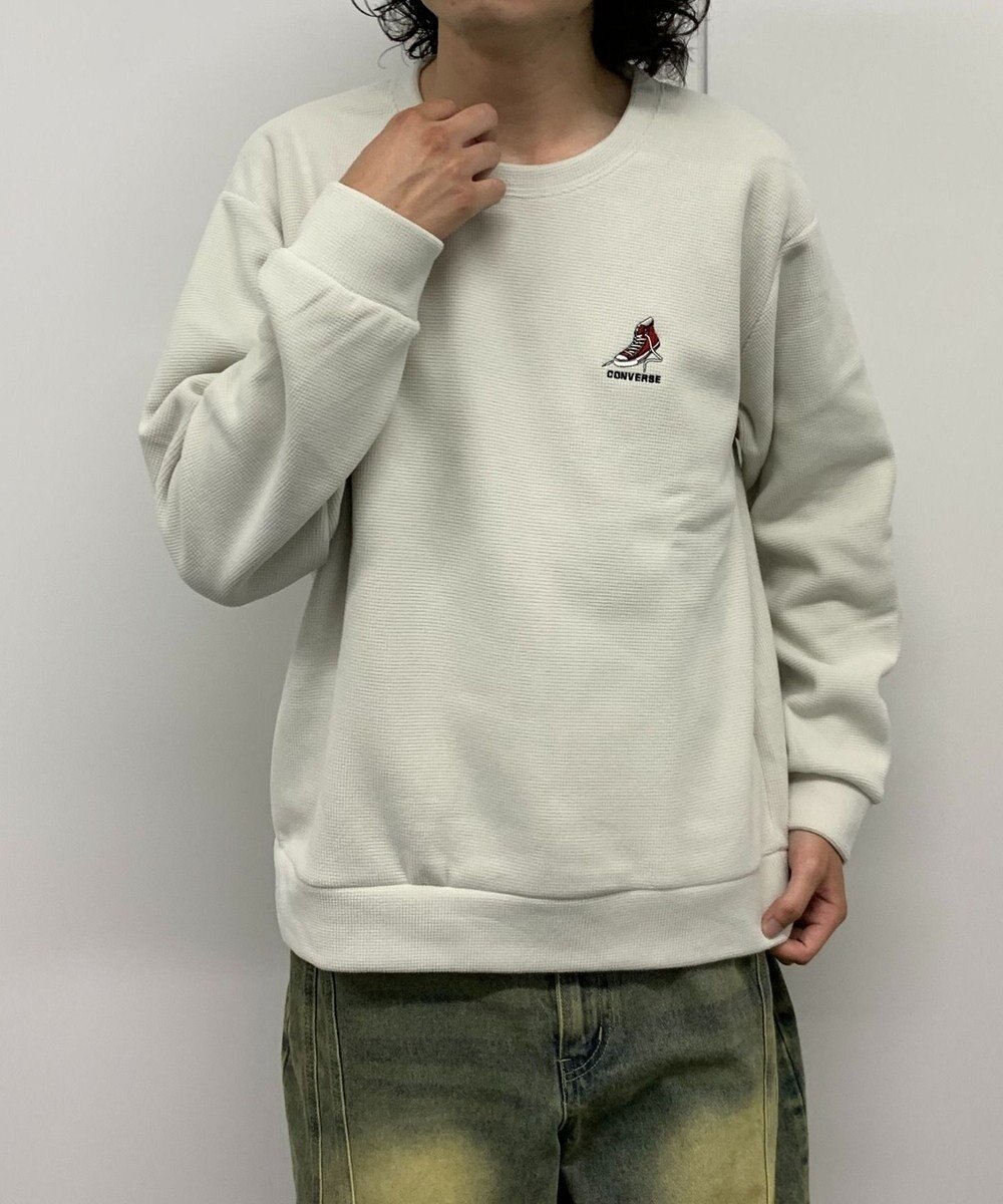 WEGO 【ユニセックス着用ITEM】ワッフルフリースOP刺繍クルートレーナー 