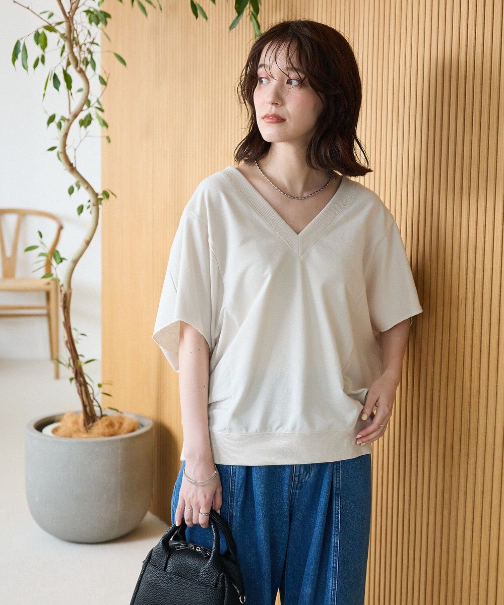 Green Parks 深Ｖネックミニ裏毛フレンチスリーブプルオーバー 