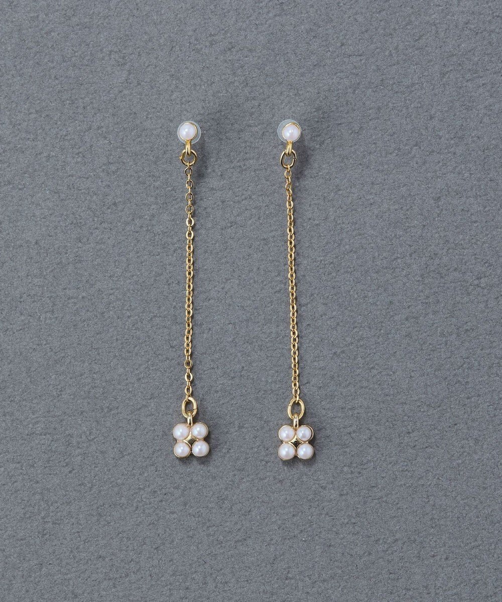 Phoebe 〈金属アレルギー対応〉タイニーフラワーロングセラミックポストピアス　チェーンピアス/小粒パール/揺れるピアス 