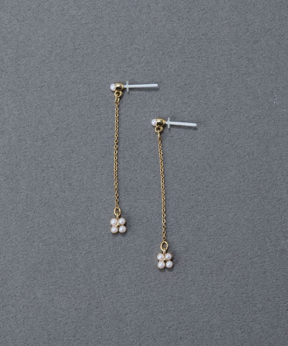 Phoebe 〈金属アレルギー対応〉タイニーフラワーロングセラミックポストピアス　チェーンピアス/小粒パール/揺れるピアス 