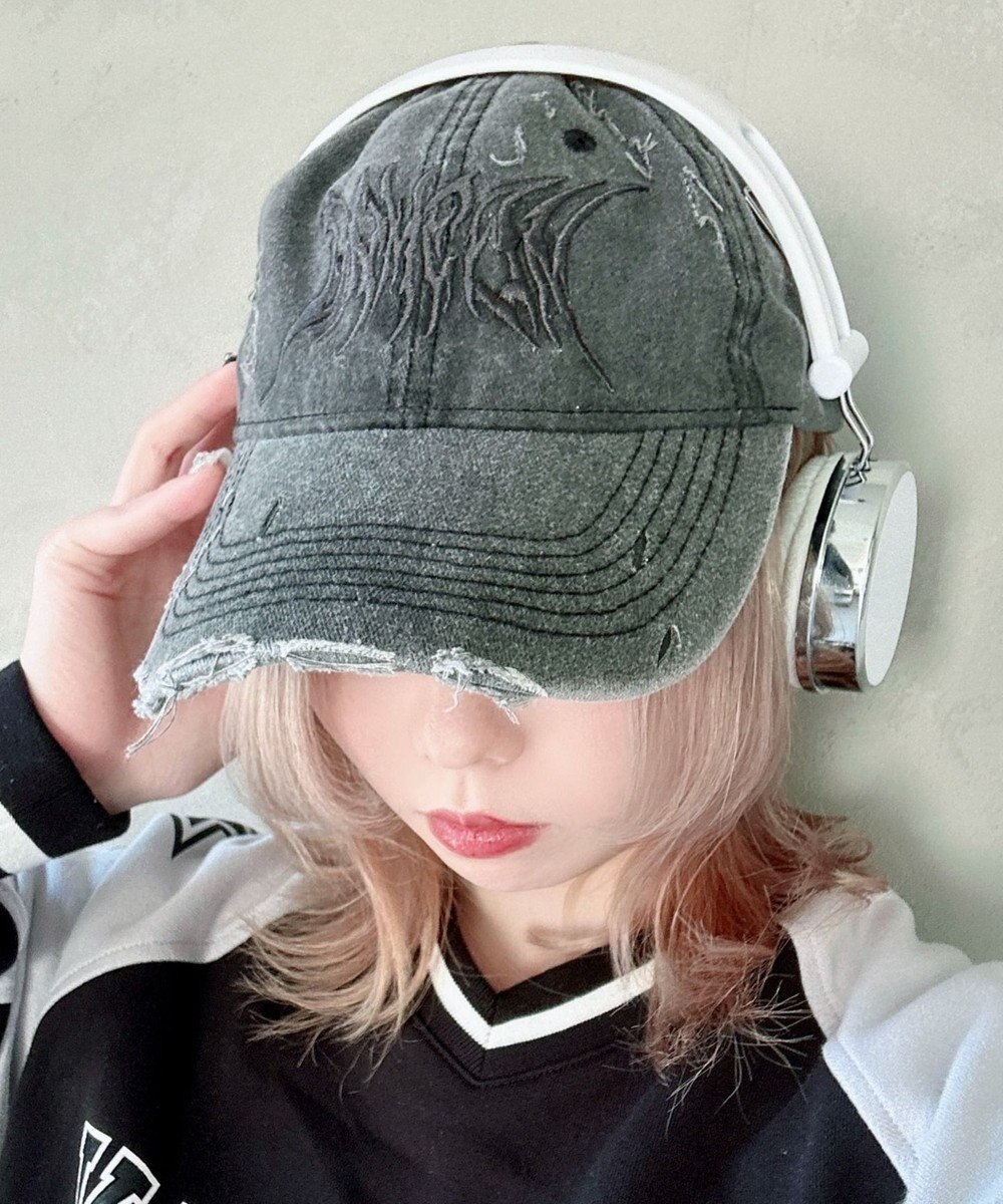 WEGO トライバルロゴダメージピグメントキャップ 