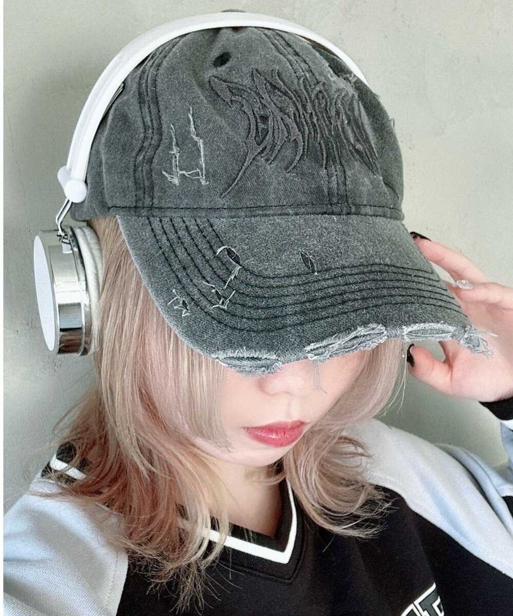 WEGO トライバルロゴダメージピグメントキャップ 