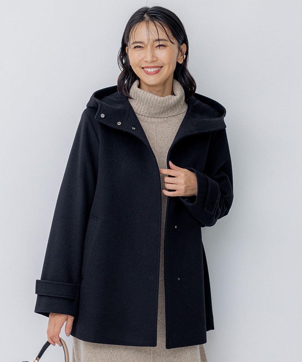 日本製婦人　ウールコート　日本製　フード毛皮付き　ウール100% カシミヤ15% 赤