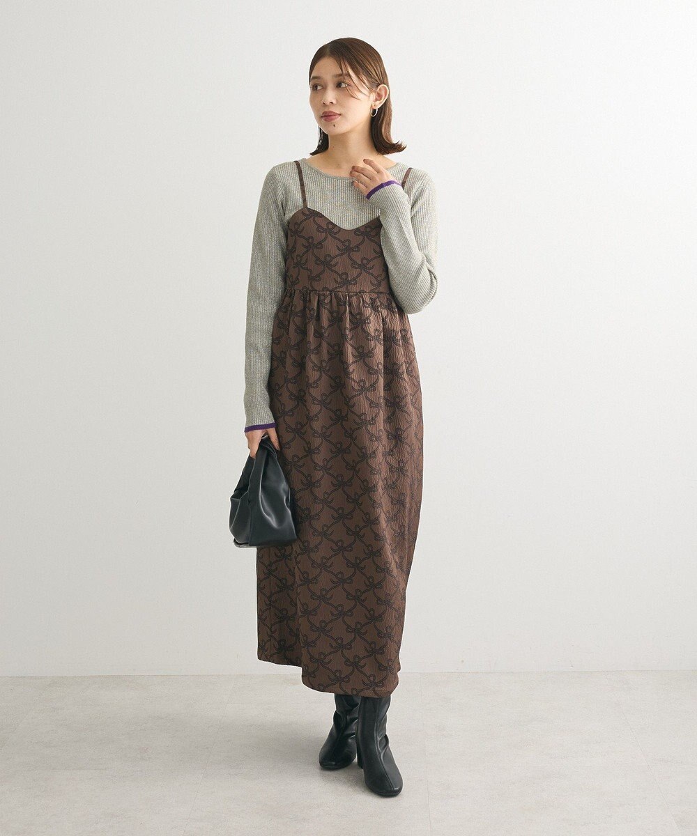 Green Parks もちっと袖配色ボートネックニットプルオーハ 