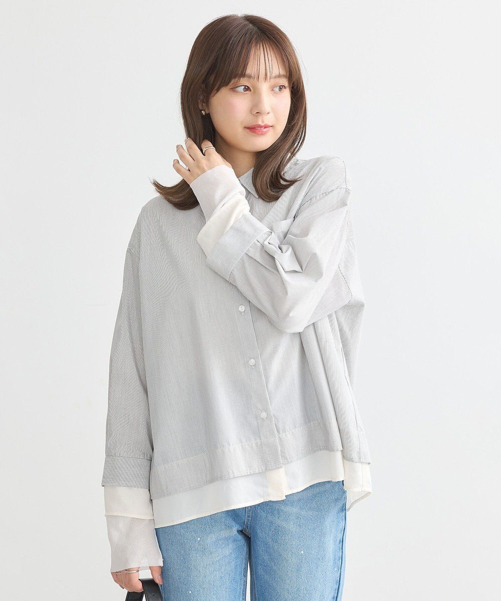 earth music&ecology シフォン×チュールレイヤードシャツ 