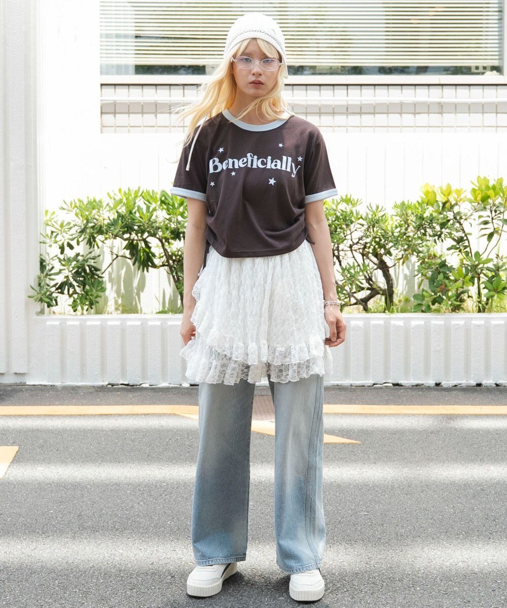 WEGO グラフィックサイドリボンドロストショートT 