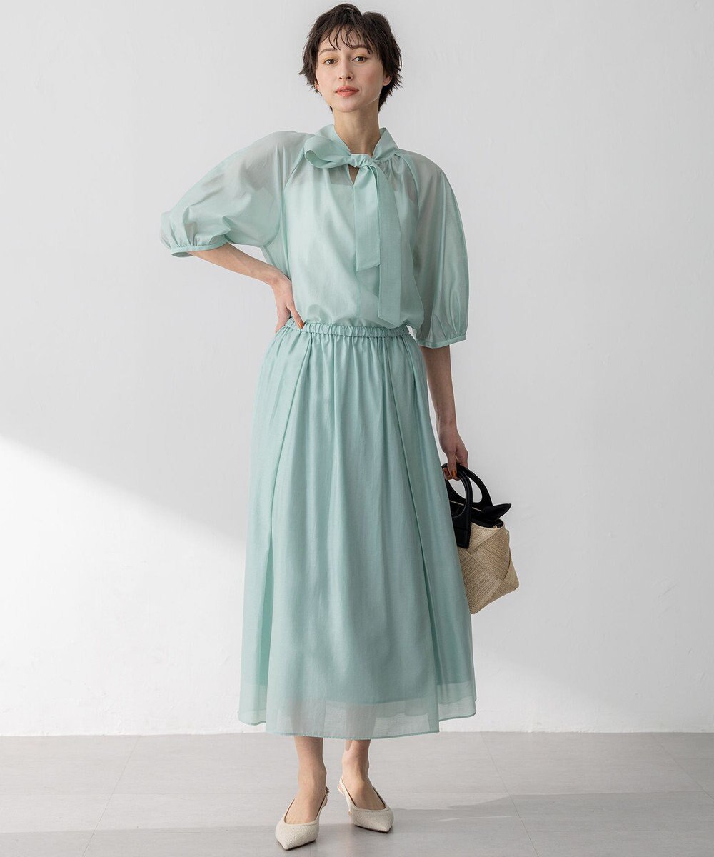 23区 L 【WEB&一部店舗限定/洗える】ライトシアーミクスチャー ボウタイ ブラウス 