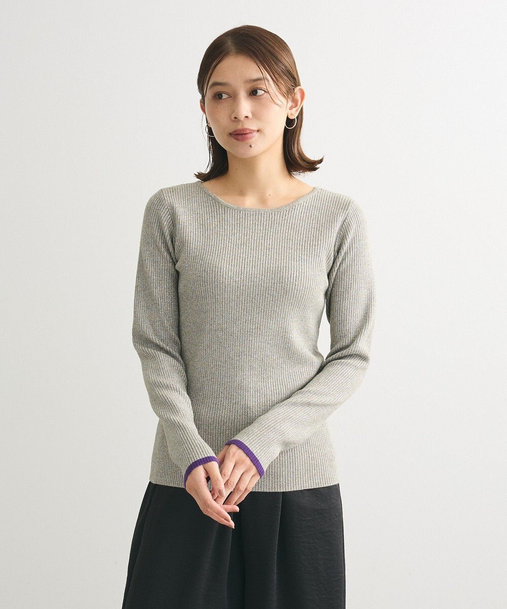 Green Parks もちっと袖配色ボートネックニットプルオーハ 