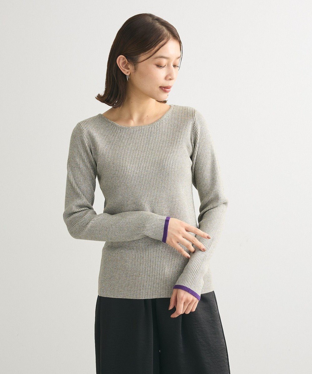 Green Parks もちっと袖配色ボートネックニットプルオーハ 
