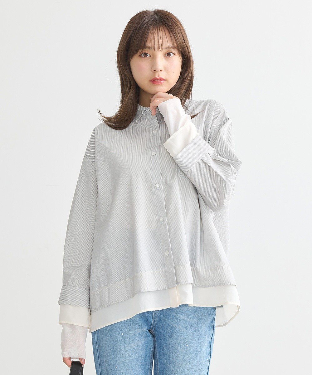 earth music&ecology シフォン×チュールレイヤードシャツ 