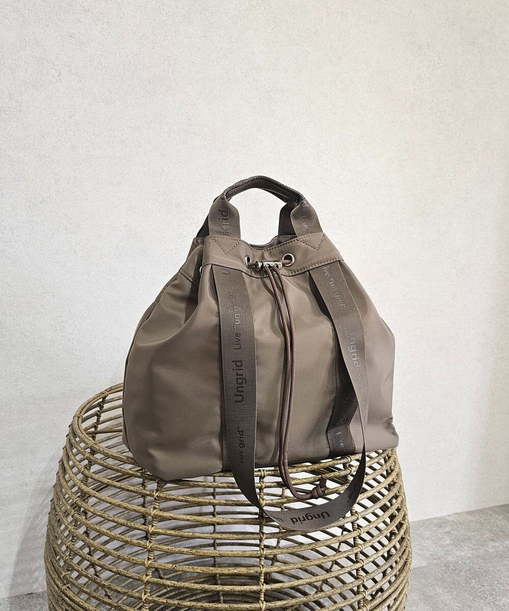 style code 【Ungrid/アングリッド】ナイロン ロゴテープ　牛革ハンドル　2WAY 巾着トートバッグ 