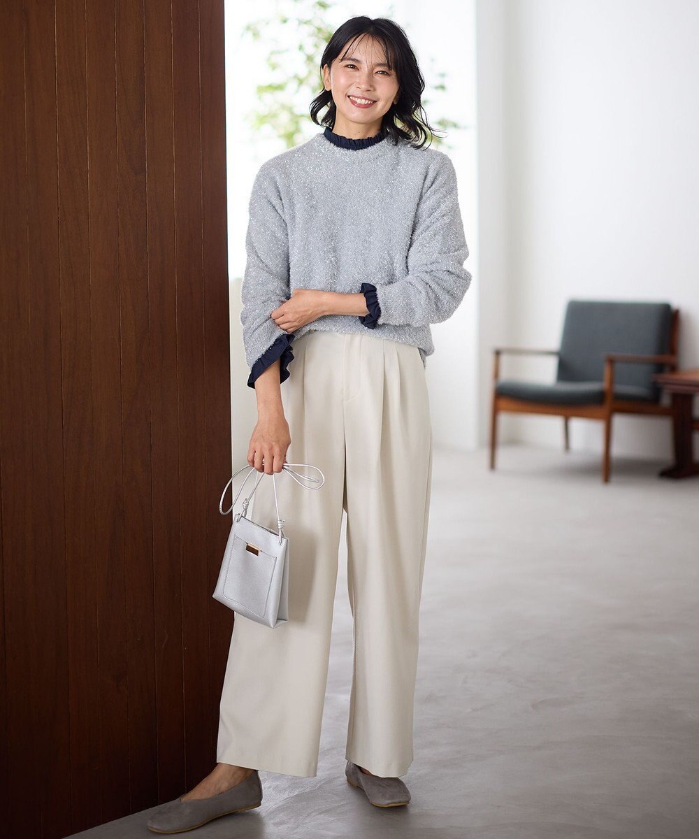 ANY 【洗濯機可/ウエストゴム】ウーリッシュ２タックワイドパンツ 