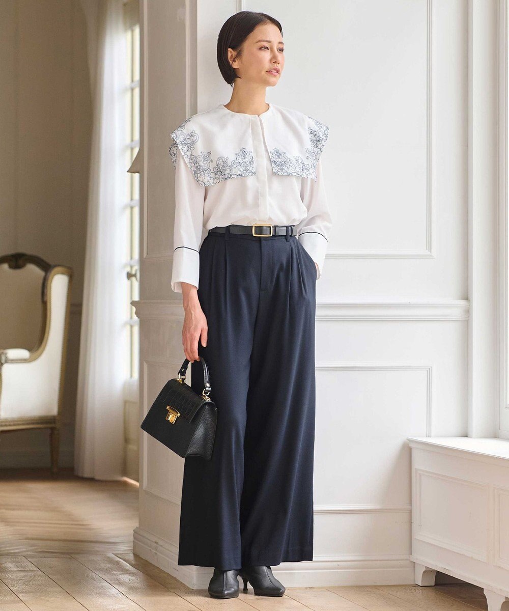 自由区 S 【2WAY・洗える】コードエンブロイダリー襟付き ブラウス 