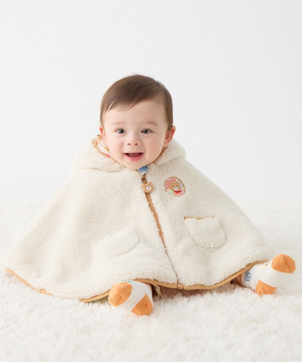 MIKI HOUSE HOT BISCUITS カラフルビーンズ 裏ボアフリース リバーシブル総柄マント 