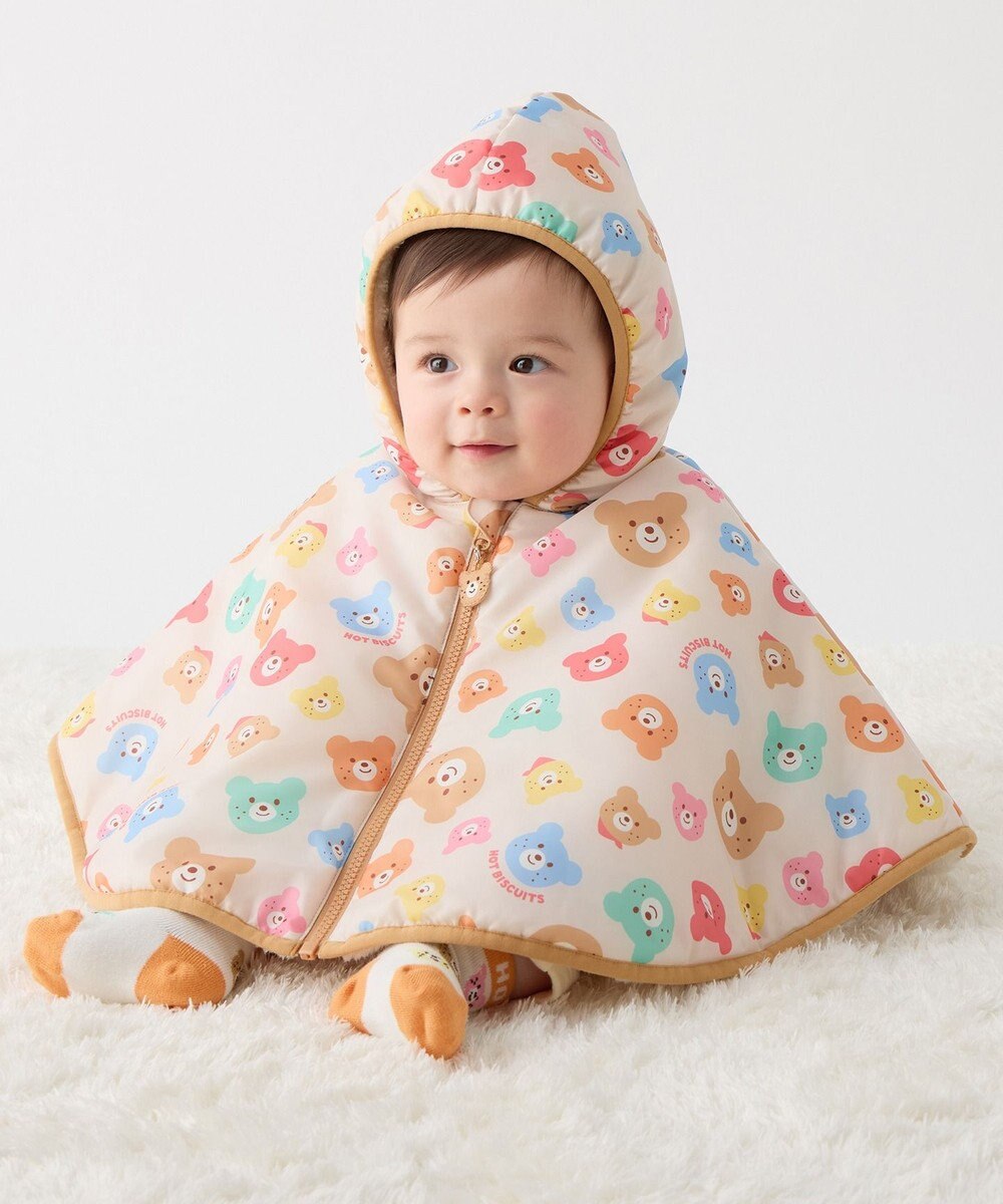 MIKI HOUSE HOT BISCUITS カラフルビーンズ 裏ボアフリース リバーシブル総柄マント 