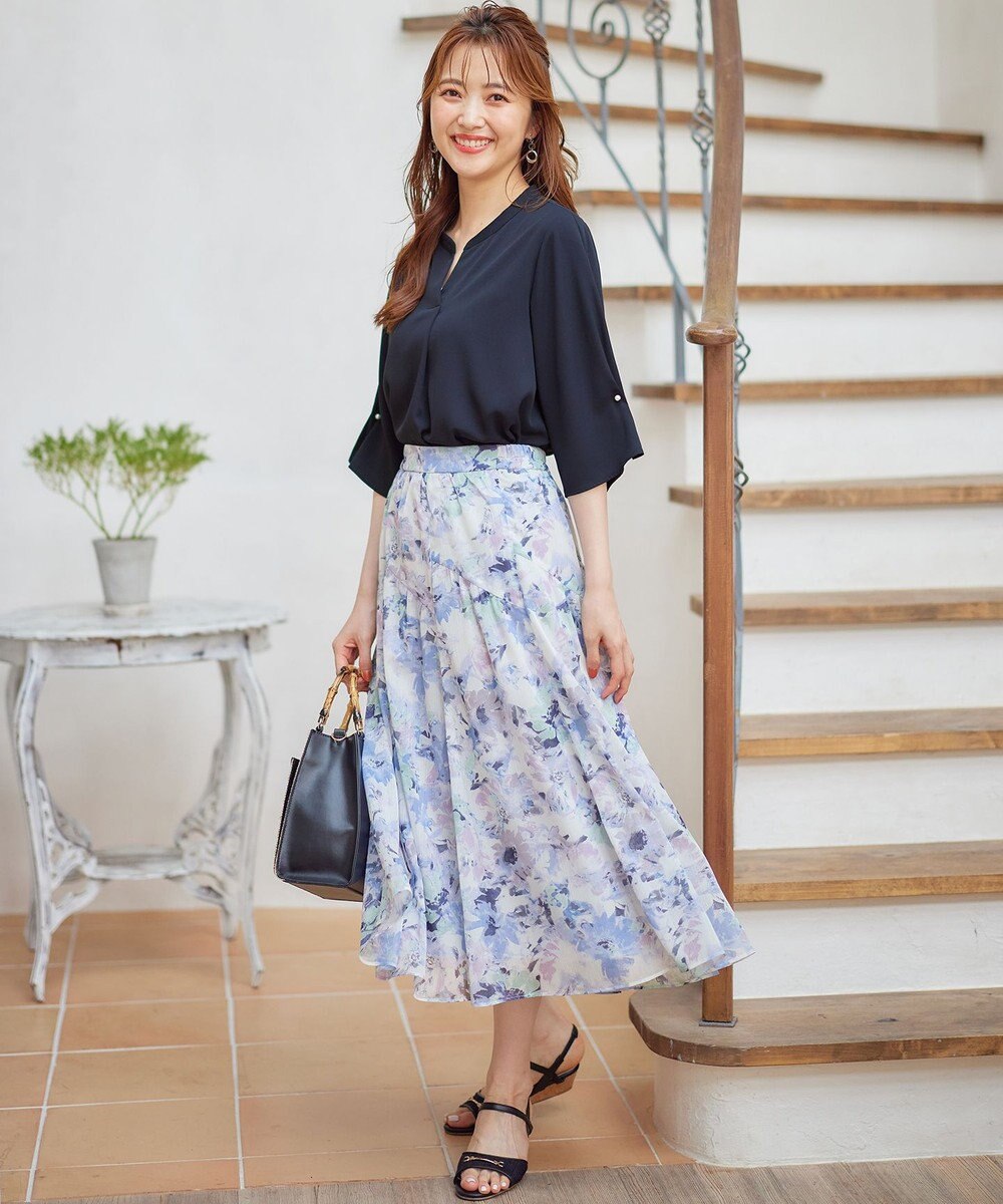 ANY SIS 【洗える】アクアフローラル スカート 