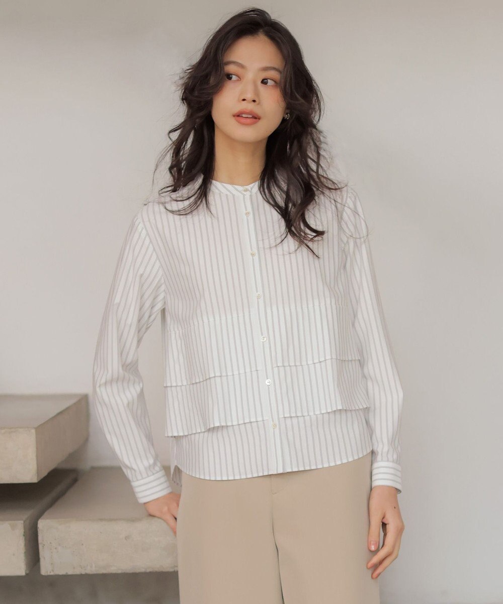 J.PRESS LADIES ストライプジャージー フリル カットソー 