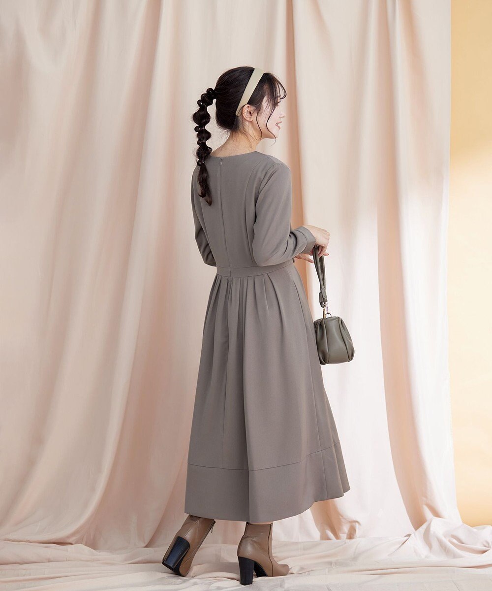 Tiaclasse 【洗える】  リボンギャザーフレアワンピース 