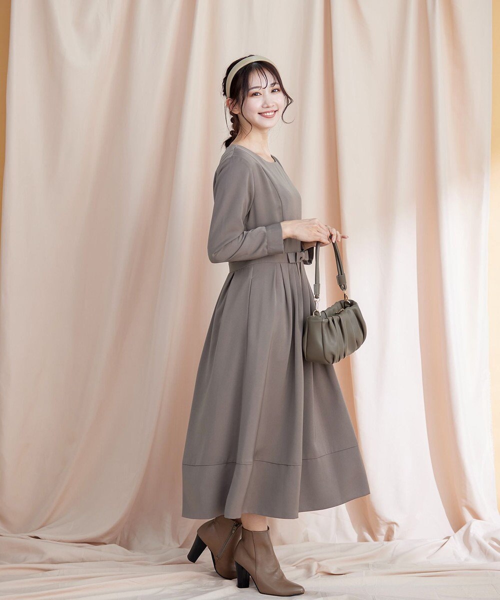 Tiaclasse 【洗える】  リボンギャザーフレアワンピース 