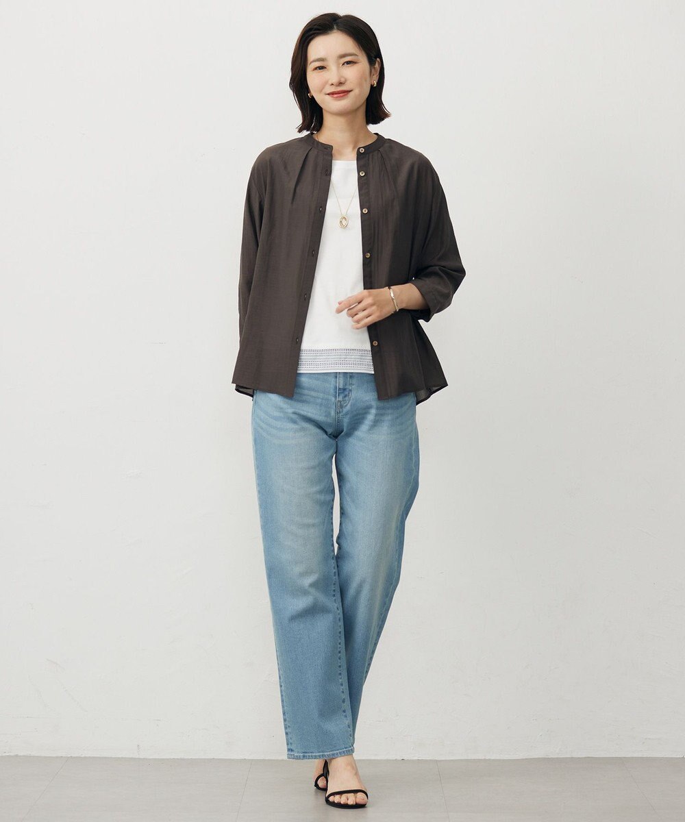 J.PRESS LADIES L 【洗える・速乾・接触冷感】リライムライトローン バックフレア ブラウス 