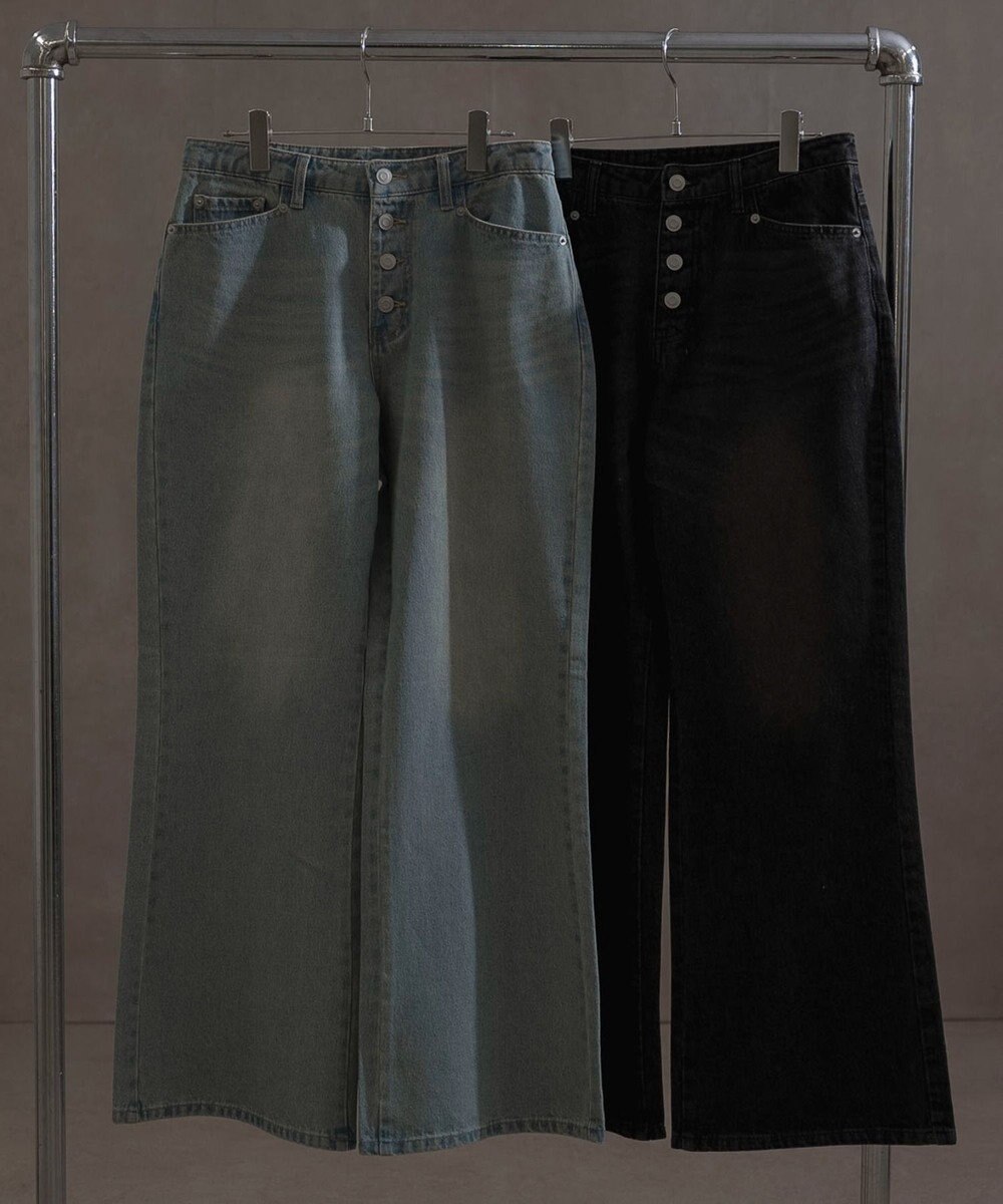 WEGO ボタンフライローライズフレアデニム 