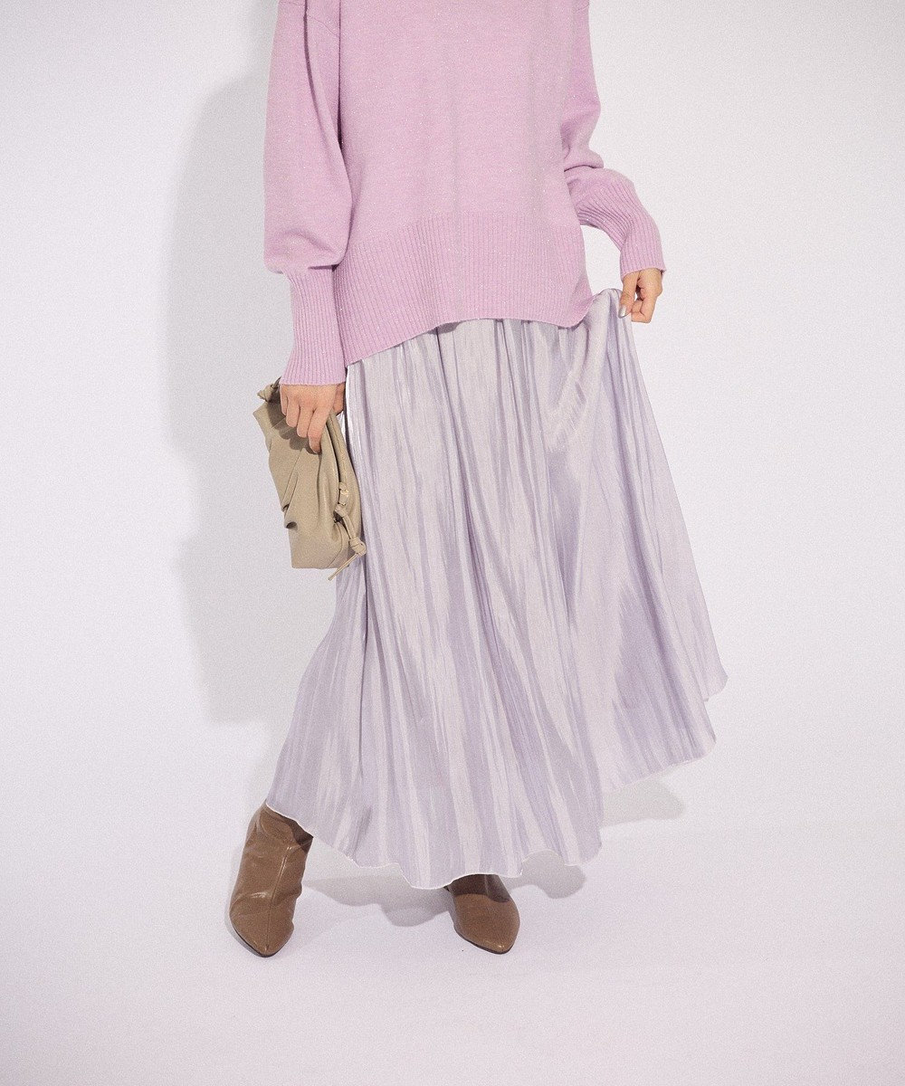 Green Parks シャイニーサテンセルフプリーツギャザーフレアスカート 