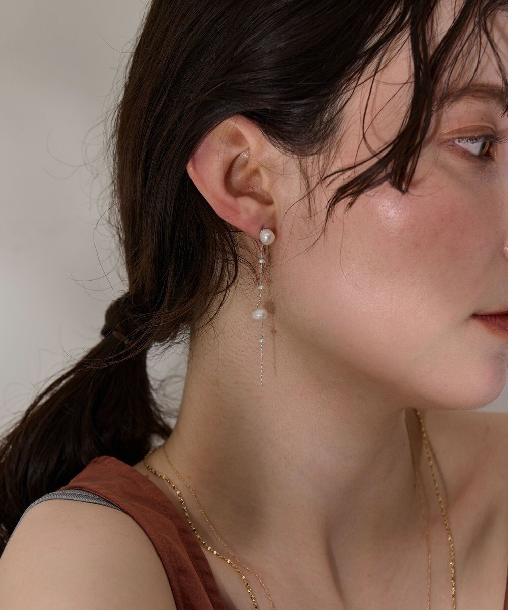Phoebe 【金属アレルギー対応】パールドロップロングピアス　シルバー 